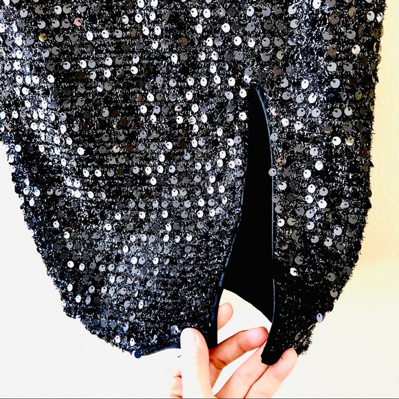 PRIVY⚡️Fuzzy Sequin Split Front Pencil Skirt_M - Picture 5 of 8